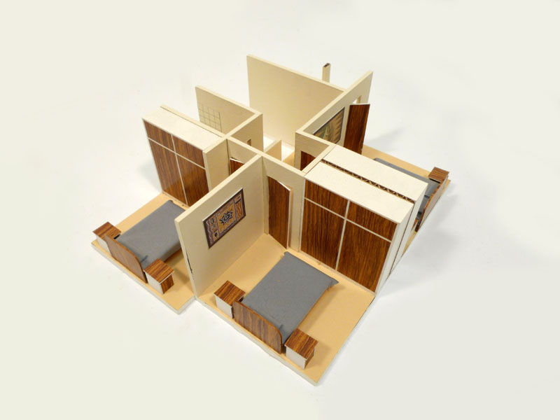 maqueta arquitectura casa 2pisos carton papel interior extraible 28x33x29 (18eu.) 1u